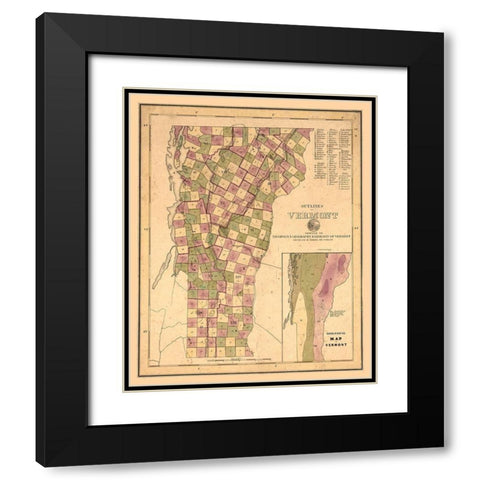 Vermont Geological - Thompson 1848 Black Modern Wood Framed Art Print with Double Matting by Thompson