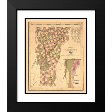 Vermont Geological - Thompson 1848 Black Modern Wood Framed Art Print with Double Matting by Thompson