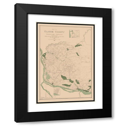 Clarke County Washington - Habersham 1888 Black Modern Wood Framed Art Print with Double Matting by Habersham