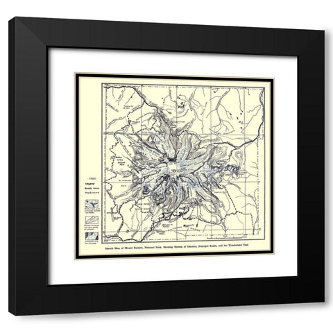 Mount Rainier National Park 1925 Black Modern Wood Framed Art Print with Double Matting by Putnam
