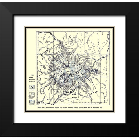 Mount Rainier National Park 1925 Black Modern Wood Framed Art Print with Double Matting by Putnam
