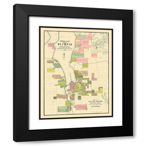 Olympia Washington Landowner - Whitham 1890 Black Modern Wood Framed Art Print with Double Matting by Whitham
