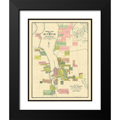 Olympia Washington Landowner - Whitham 1890 Black Modern Wood Framed Art Print with Double Matting by Whitham