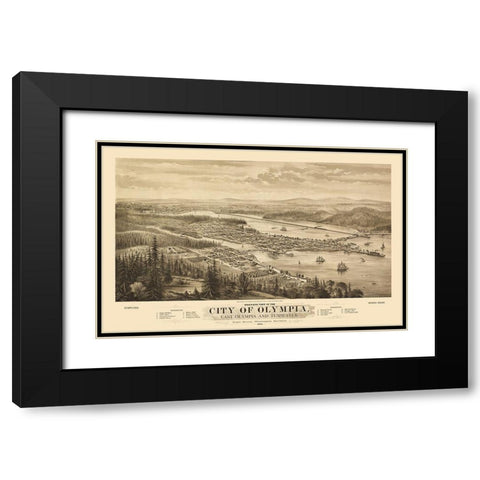 Olympia Washington - Glover 1879 Black Modern Wood Framed Art Print with Double Matting by Glover