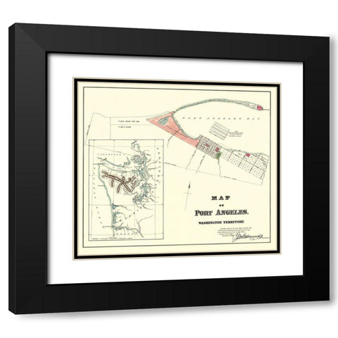 Port Angeles Washington - Ware 1891 Black Modern Wood Framed Art Print with Double Matting by Ware