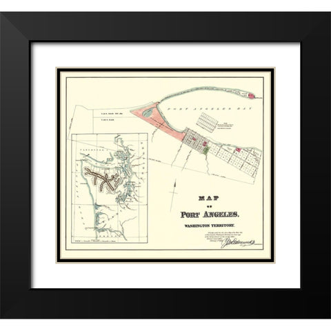 Port Angeles Washington - Ware 1891 Black Modern Wood Framed Art Print with Double Matting by Ware