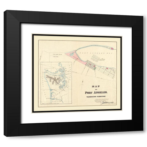 Port Angeles Washington - Edmunds 1864 Black Modern Wood Framed Art Print with Double Matting by Edmunds