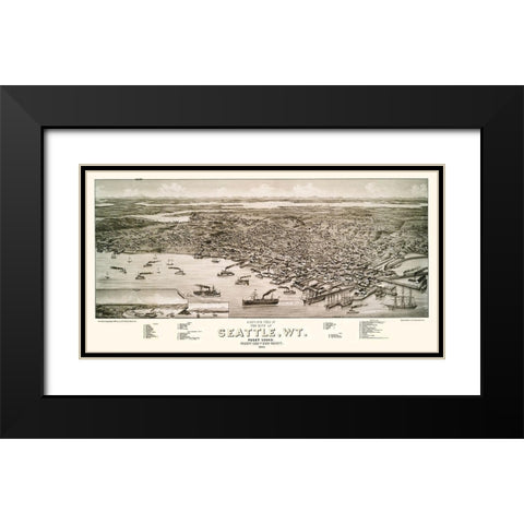 Seattle Washington - Beck 1884 Black Modern Wood Framed Art Print with Double Matting by Beck