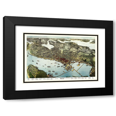 Seattle Washington - Hughes 1891 Black Modern Wood Framed Art Print with Double Matting by Hughes