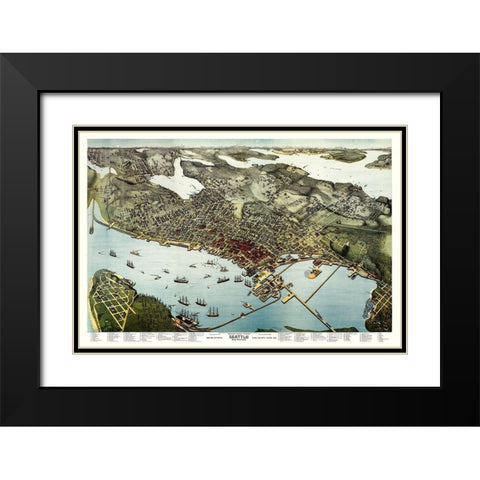 Seattle Washington - Hughes 1891 Black Modern Wood Framed Art Print with Double Matting by Hughes