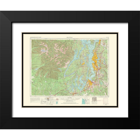 Seattle Washington Quad - USGS 1966 Black Modern Wood Framed Art Print with Double Matting by USGS