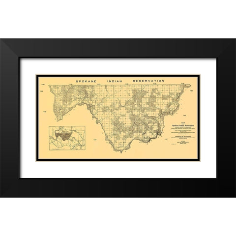 Spokane Indian Reservation - Manning 1910 Black Modern Wood Framed Art Print with Double Matting by Manning