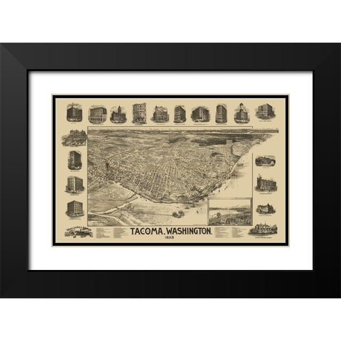 Tacoma Washington - Mcintyre 1893 Black Modern Wood Framed Art Print with Double Matting by Mcintyre