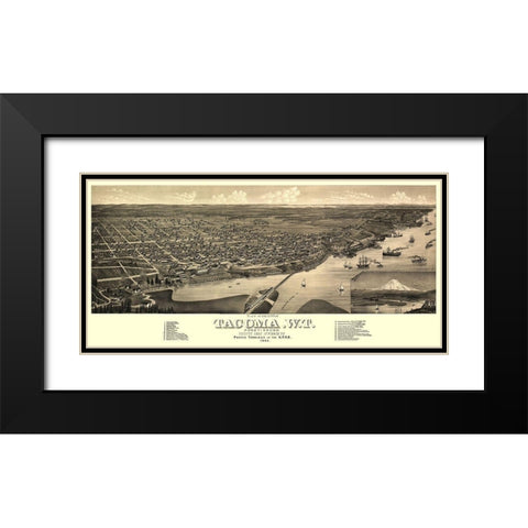 Tacoma Washington - Stoner 1884 Black Modern Wood Framed Art Print with Double Matting by Stoner