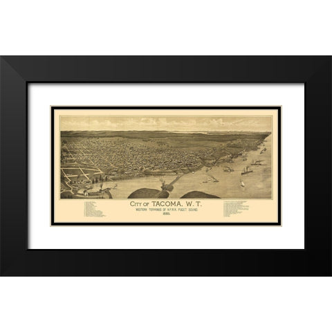 Tacoma Washington -1885 Black Modern Wood Framed Art Print with Double Matting by Unknown