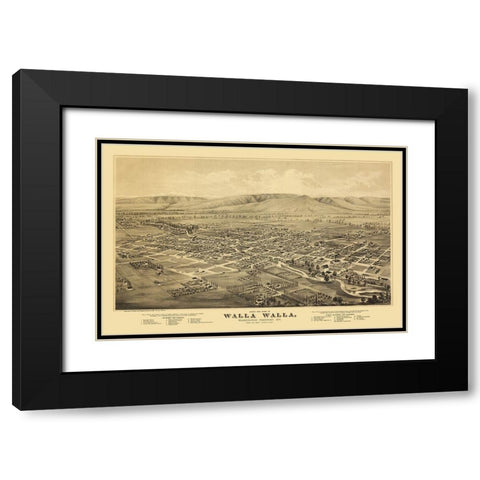 Walla Walla Washington - Everts 1876 Black Modern Wood Framed Art Print with Double Matting by Everts