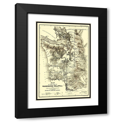 Washington Territory - West of Cascades - Duval Black Modern Wood Framed Art Print with Double Matting by Duval