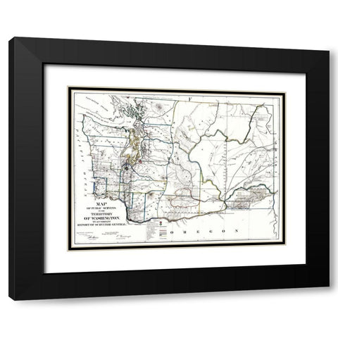 Washington Territory of Public Survey Black Modern Wood Framed Art Print with Double Matting by Giddings