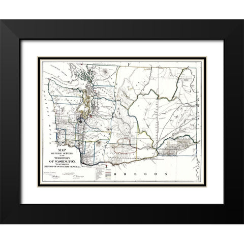 Washington Territory of Public Survey Black Modern Wood Framed Art Print with Double Matting by Giddings