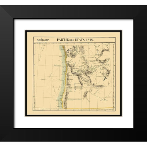 Washington, Oregon Coast - Vandermaelen 1825 Black Modern Wood Framed Art Print with Double Matting by Vandermaelen