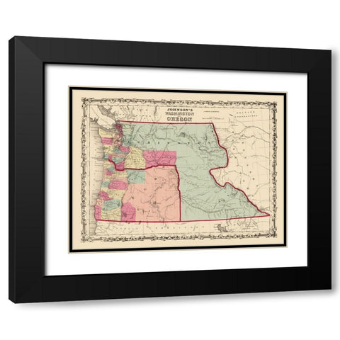 Washington, Oregon - Johnson 1860 Black Modern Wood Framed Art Print with Double Matting by Johnson