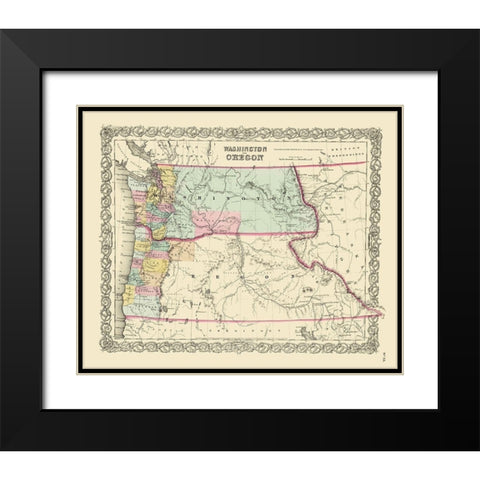 Washington, Oregon - Colton 1853 Black Modern Wood Framed Art Print with Double Matting by Colton