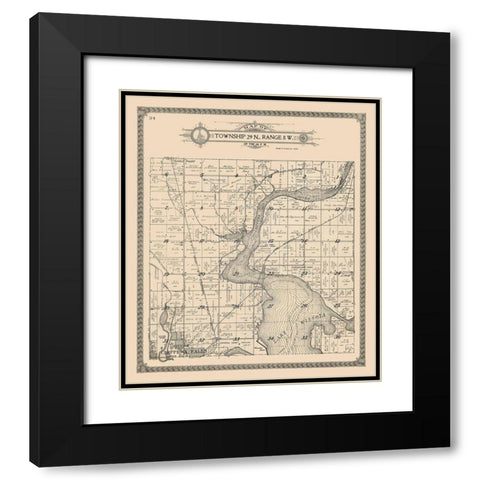 Chippewa Falls - Township 29 N., Range 8 W. Black Modern Wood Framed Art Print with Double Matting by Unknown