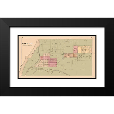 Hamilton Illinois 1874 Black Modern Wood Framed Art Print with Double Matting by Andreas