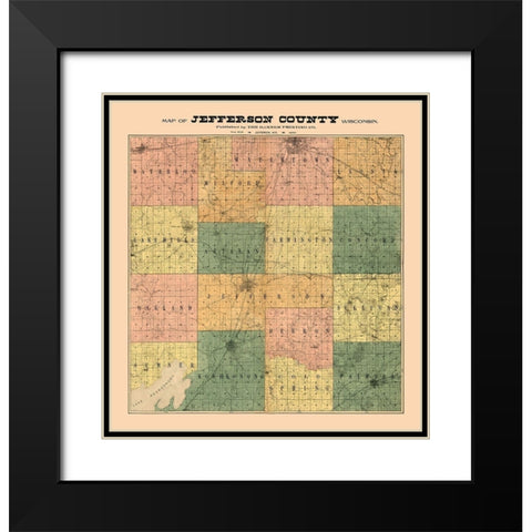 Jefferson County Wisconsin - Banner 1900 Black Modern Wood Framed Art Print with Double Matting by Banner