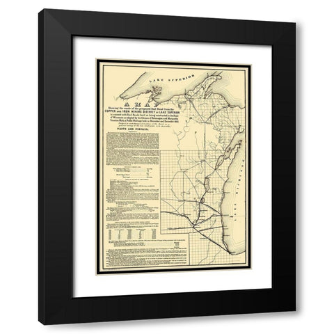 Michigan Wisconsin - Endicott 1855 Black Modern Wood Framed Art Print with Double Matting by Endicott