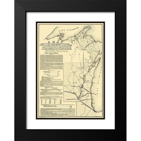 Michigan Wisconsin - Endicott 1855 Black Modern Wood Framed Art Print with Double Matting by Endicott