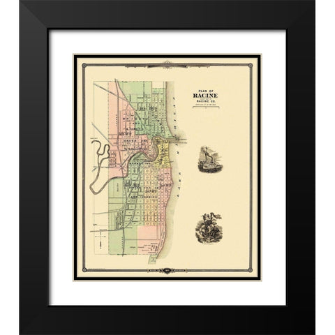 Racine Wisconsin - Snyder 1878 Black Modern Wood Framed Art Print with Double Matting by Snyder
