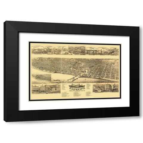 Racine Wisconsin - Stoner 1883 Black Modern Wood Framed Art Print with Double Matting by Stoner