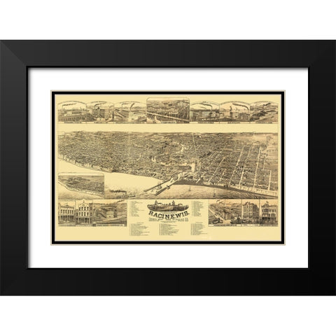 Racine Wisconsin - Stoner 1883 Black Modern Wood Framed Art Print with Double Matting by Stoner