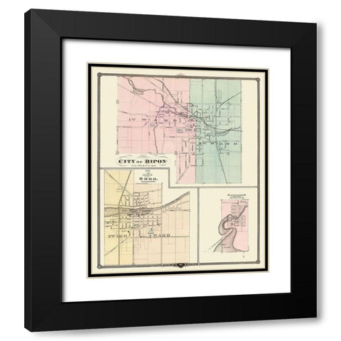 Ripon, Omro, Dartford Wisconsin - Snyder 1878 Black Modern Wood Framed Art Print with Double Matting by Snyder