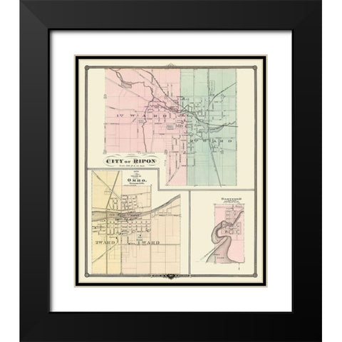 Ripon, Omro, Dartford Wisconsin - Snyder 1878 Black Modern Wood Framed Art Print with Double Matting by Snyder