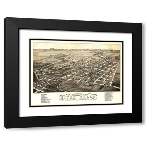 River Falls Wisconsin - Stoner 1880 Black Modern Wood Framed Art Print with Double Matting by Stoner
