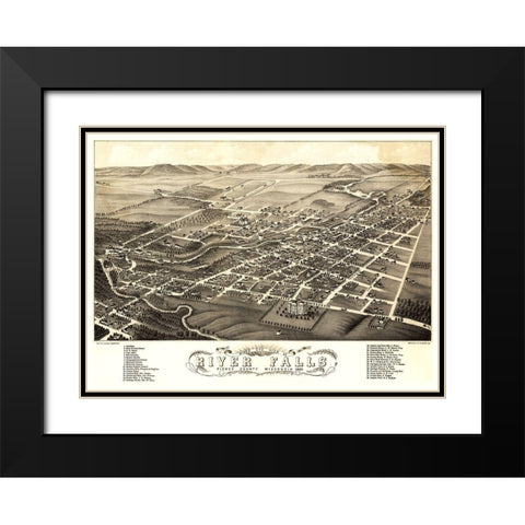 River Falls Wisconsin - Stoner 1880 Black Modern Wood Framed Art Print with Double Matting by Stoner