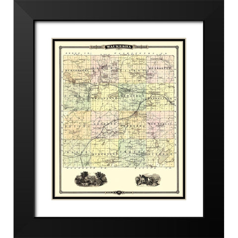 Waukesha Wisconsin Landowner - Snyder 1878 Black Modern Wood Framed Art Print with Double Matting by Snyder