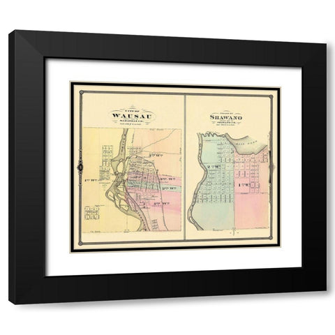 Wausau, Shawano Wisconsin - Snyder 1878 Black Modern Wood Framed Art Print with Double Matting by Snyder