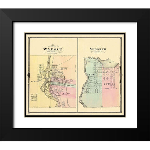 Wausau, Shawano Wisconsin - Snyder 1878 Black Modern Wood Framed Art Print with Double Matting by Snyder