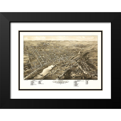 Waukesha Wisconsin - Stoner 1880 Black Modern Wood Framed Art Print with Double Matting by Stoner