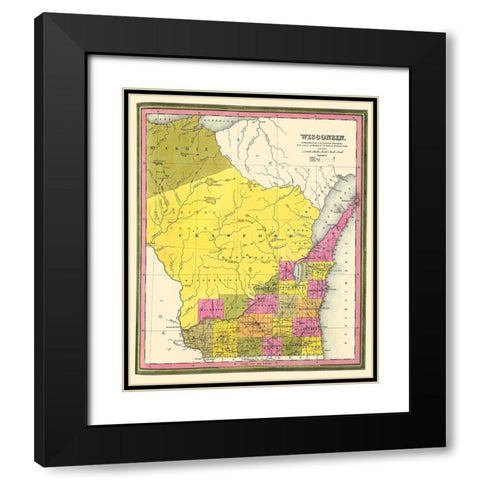 Wisconsin Territory - Mitchell 1846 Black Modern Wood Framed Art Print with Double Matting by Mitchell