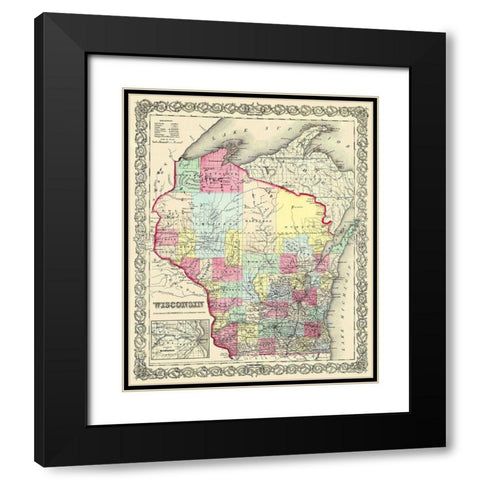 Wisconsin - Colton 1855 Black Modern Wood Framed Art Print with Double Matting by Colton