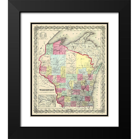 Wisconsin - Colton 1855 Black Modern Wood Framed Art Print with Double Matting by Colton