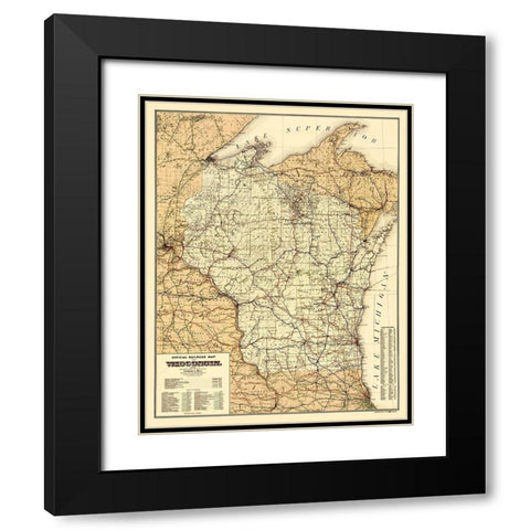 Wisconsin Railroads - Rice 1900 Black Modern Wood Framed Art Print with Double Matting by Rice