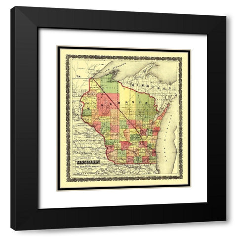 Wisconsin Townships - Hamilton 1857 Black Modern Wood Framed Art Print with Double Matting by Hamilton