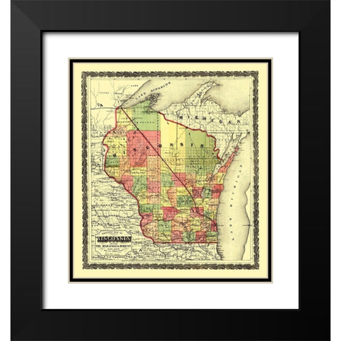 Wisconsin Townships - Hamilton 1857 Black Modern Wood Framed Art Print with Double Matting by Hamilton