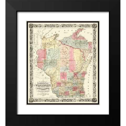 Wisconsin - Colton 1851 Black Modern Wood Framed Art Print with Double Matting by Colton