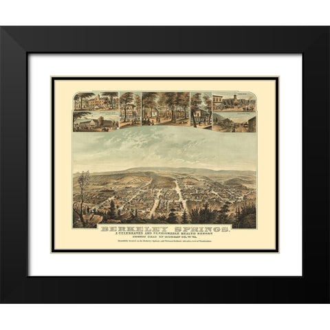 Berkeley Springs West Virginia - Hoen 1889 Black Modern Wood Framed Art Print with Double Matting by Hoen